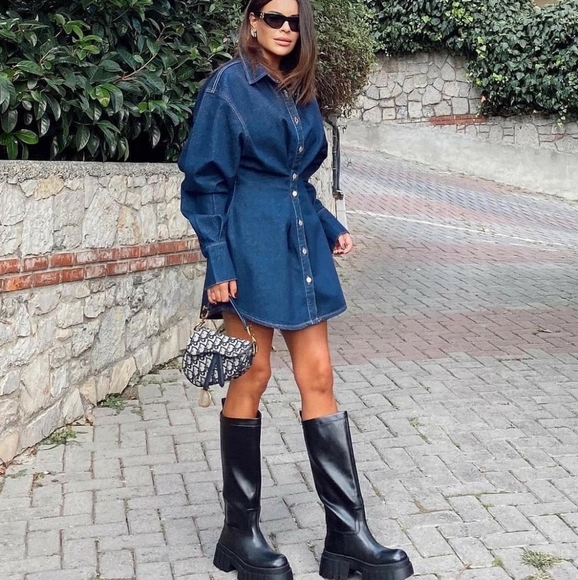 NWT ZARA | Denim Mini Dress Dark Indigo - Picture 4 of 11